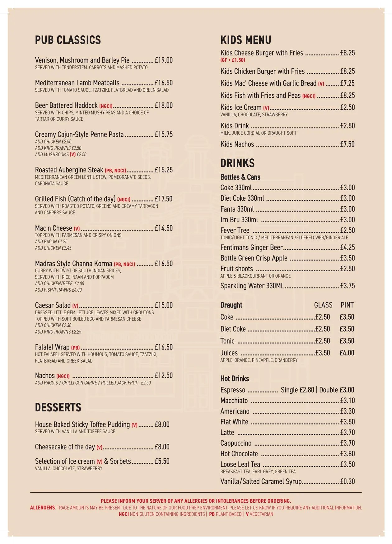 The Hermitage Bar menu, page 2