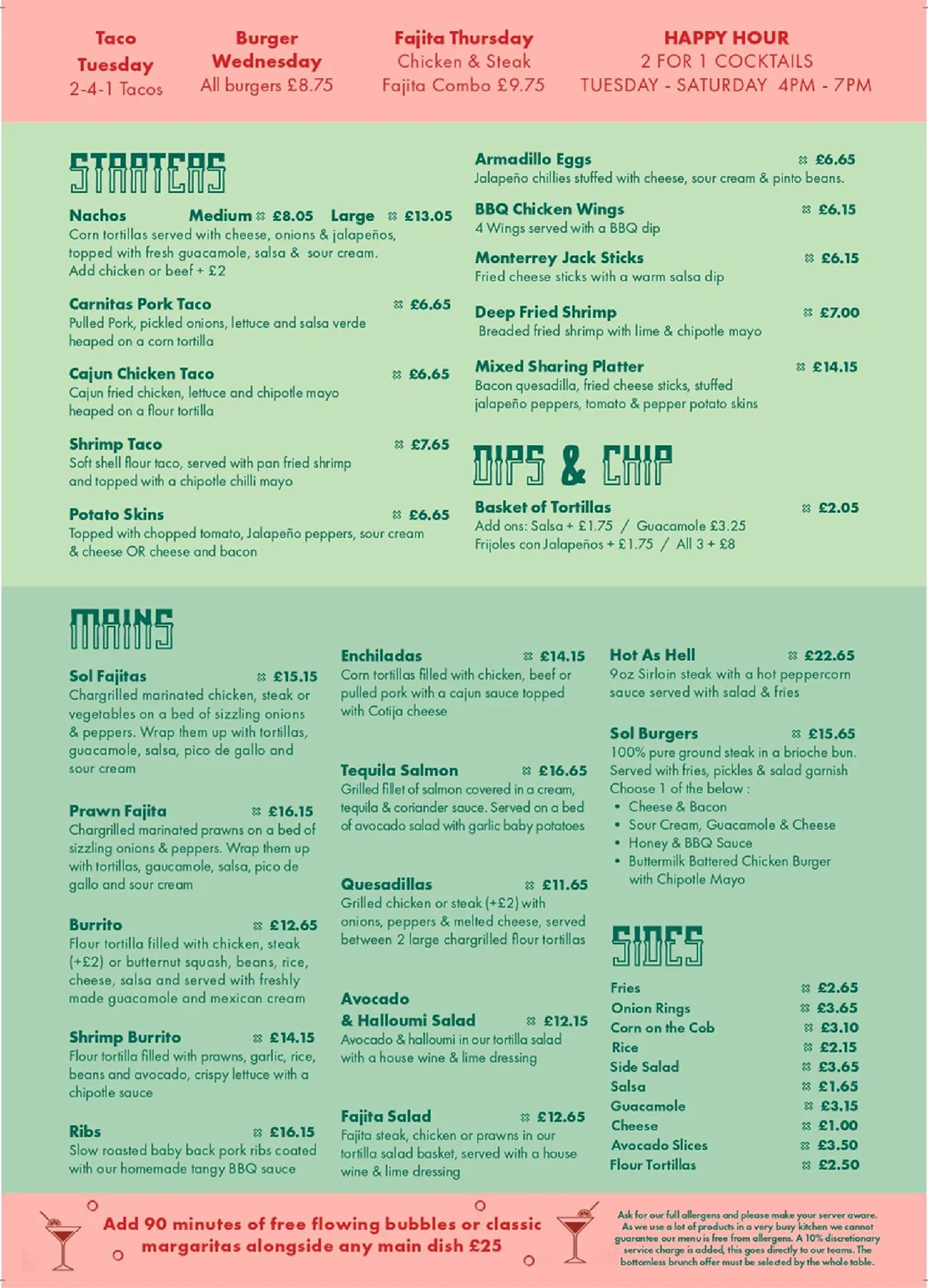 Café Sol menu, page 2