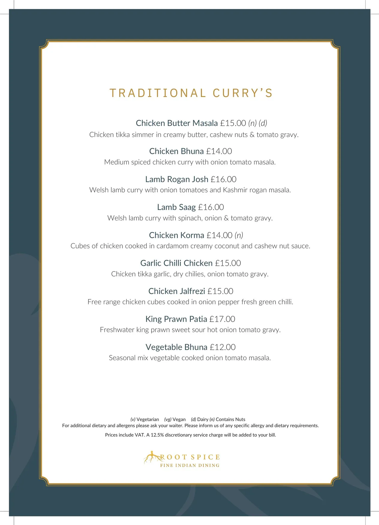 Root Spice menu, page 19