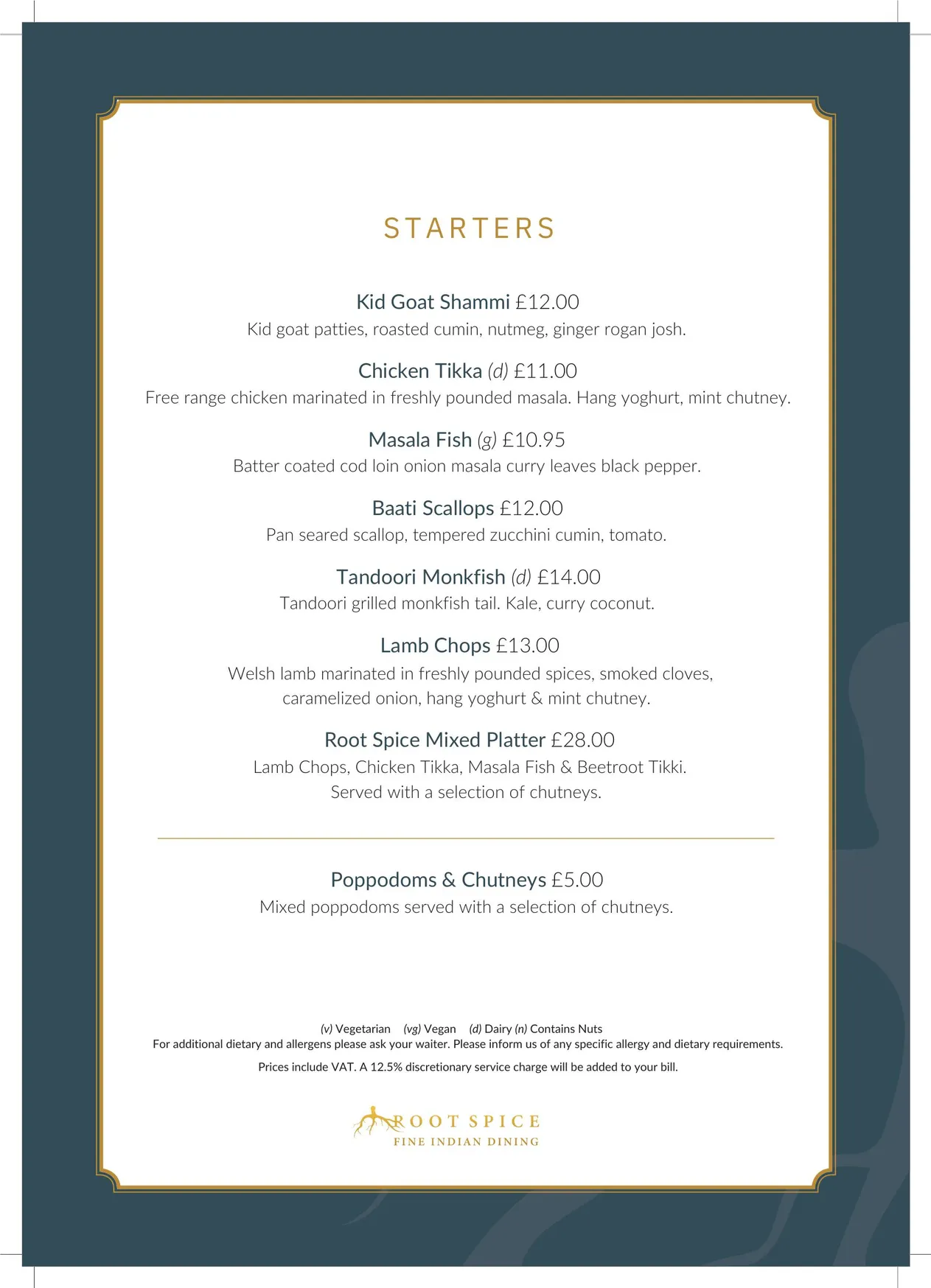 Root Spice menu, page 16