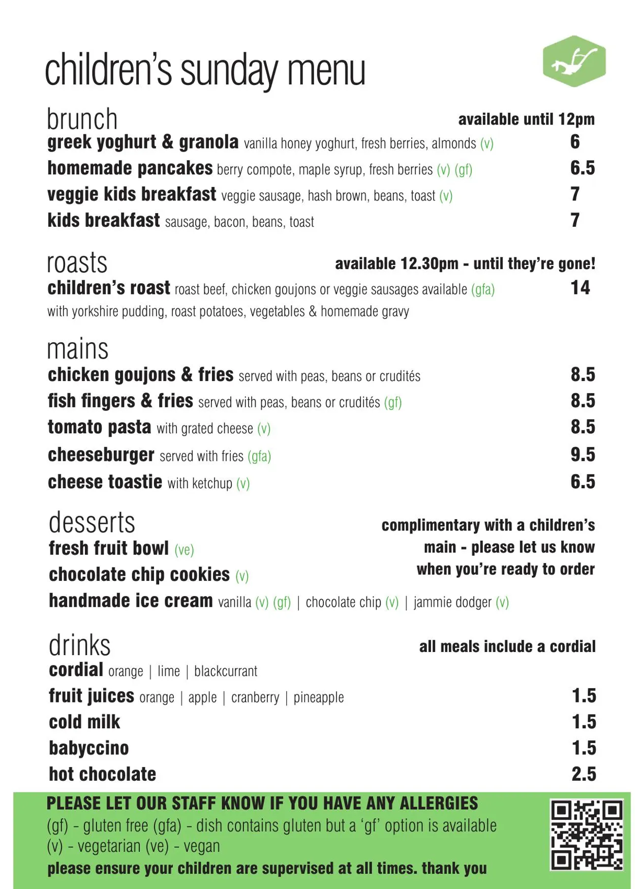 The Plough menu, page 6