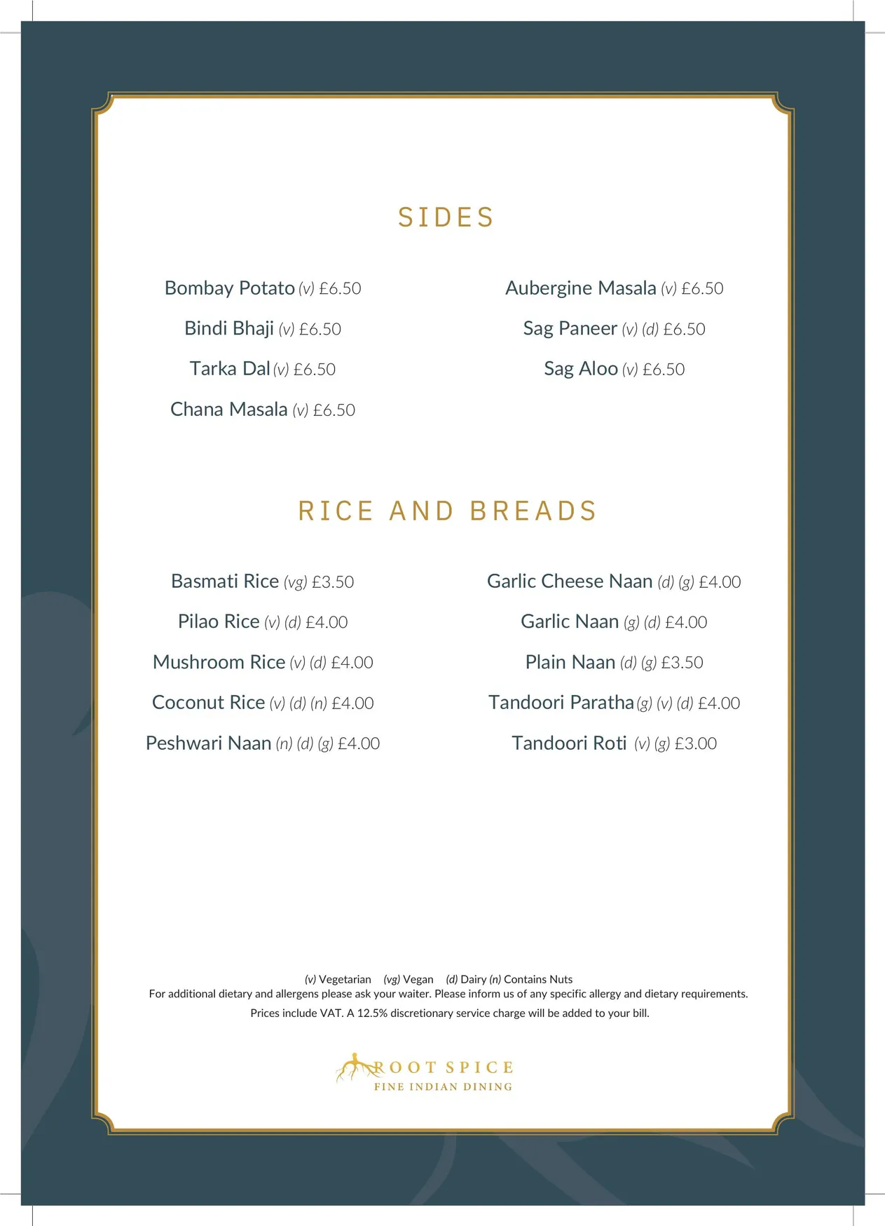 Root Spice menu, page 21
