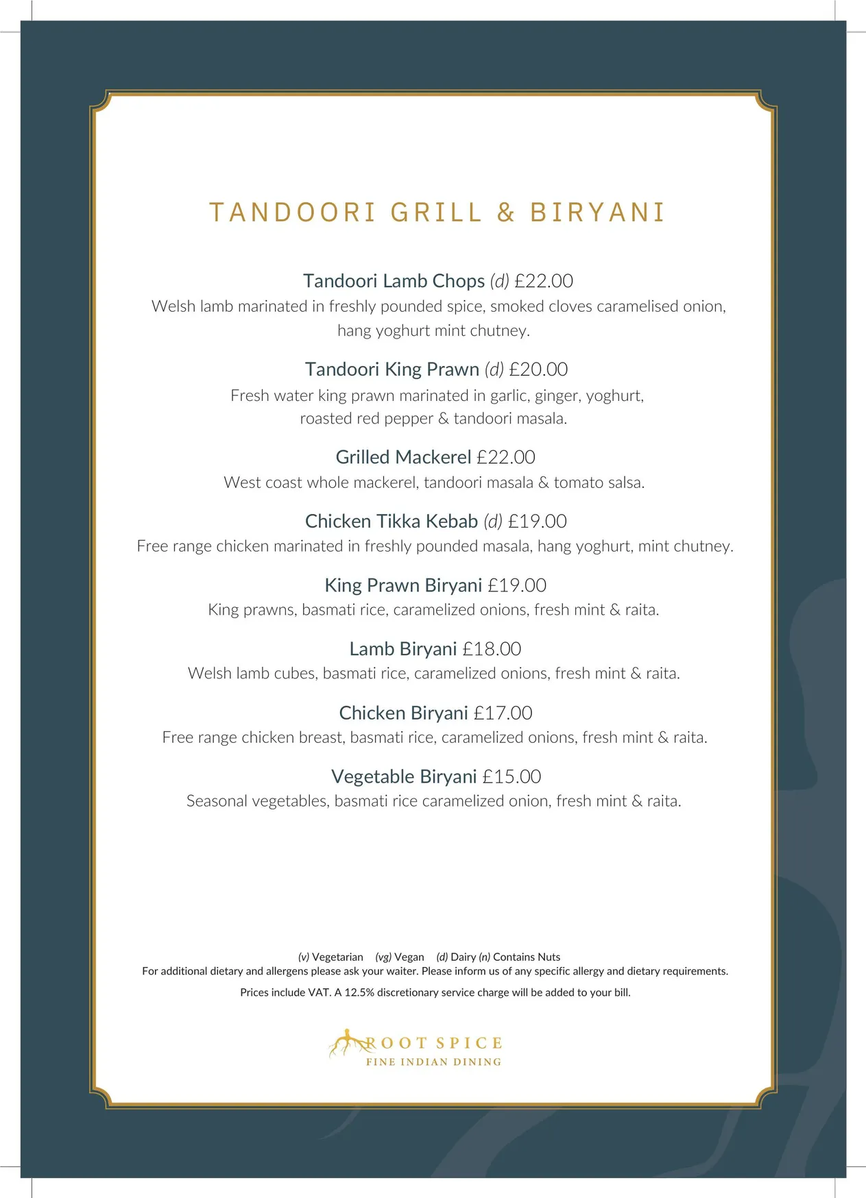Root Spice menu, page 20
