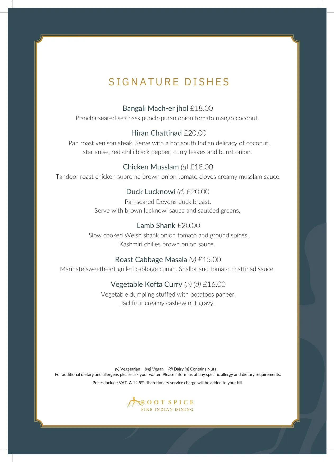 Root Spice menu, page 18