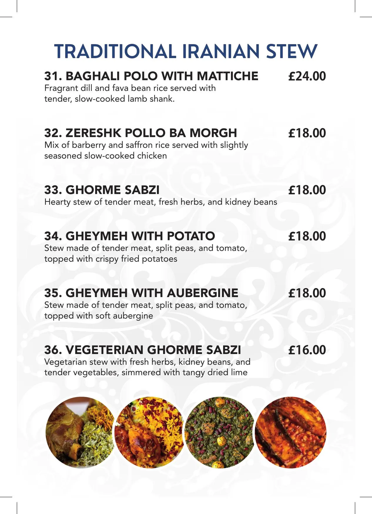 Tehran Restaurant Moseley menu, page 6