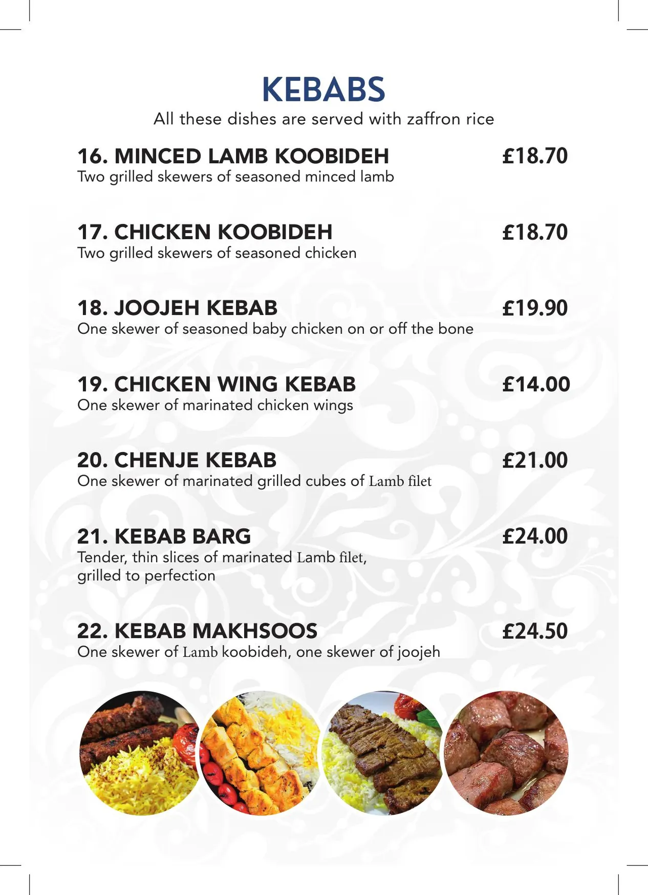 Tehran Restaurant Moseley menu, page 4