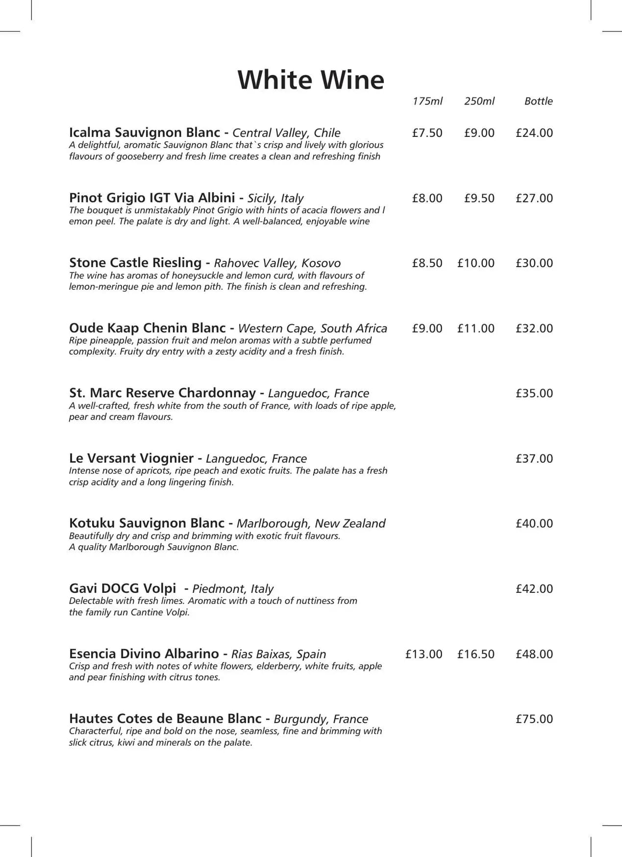 Root Spice menu, page 4