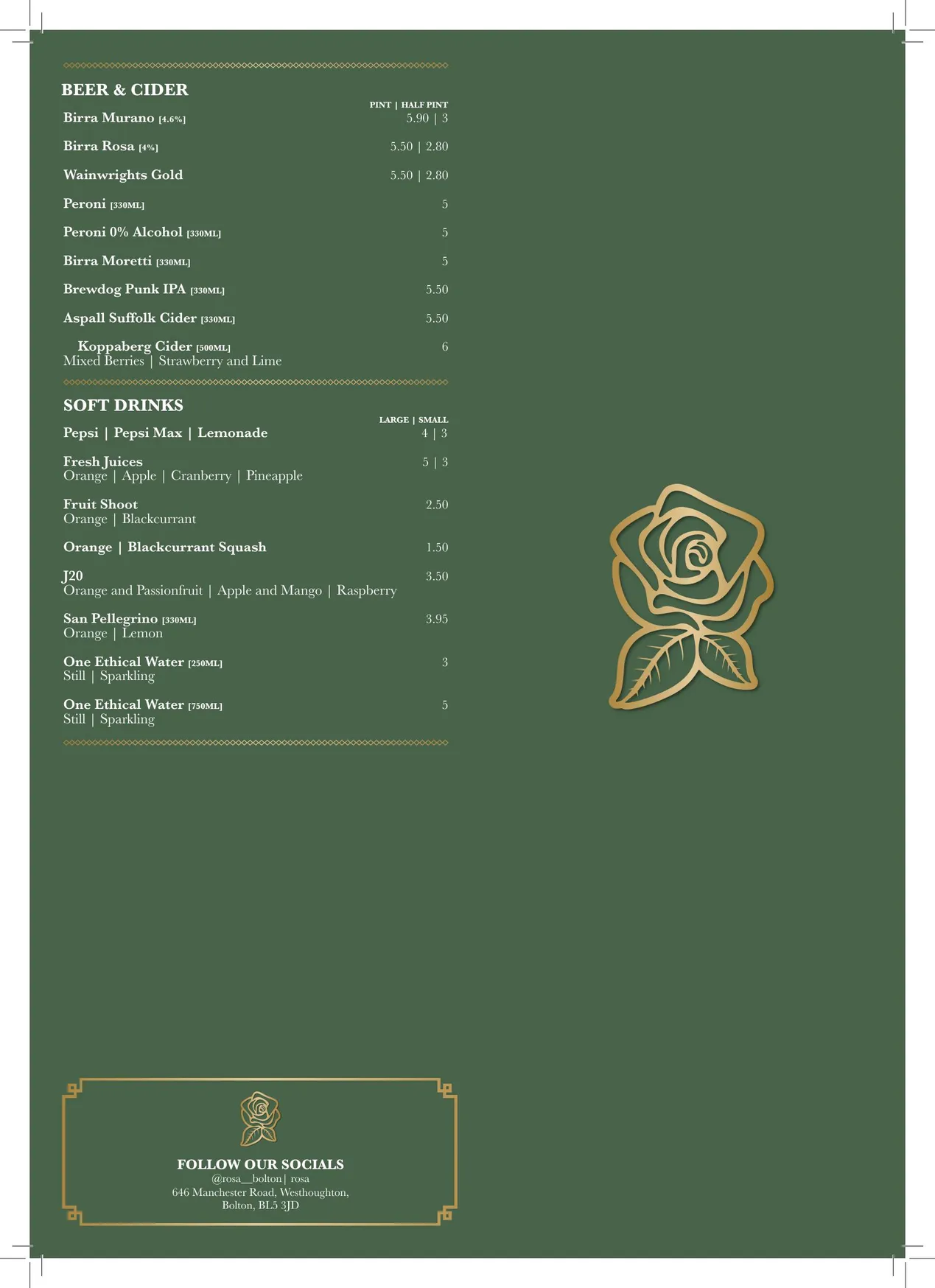 Rosa Restaurant menu, page 5