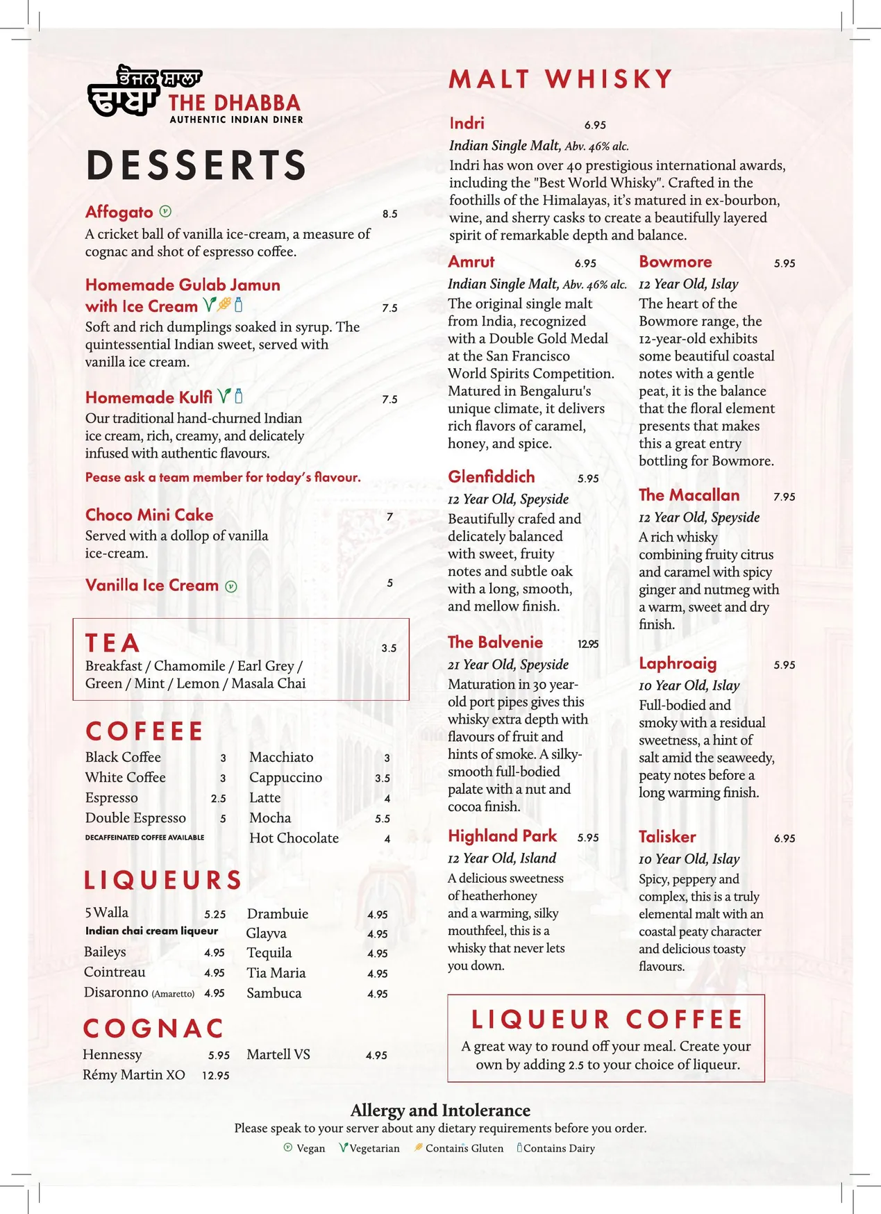 The Dhabba menu, page 4