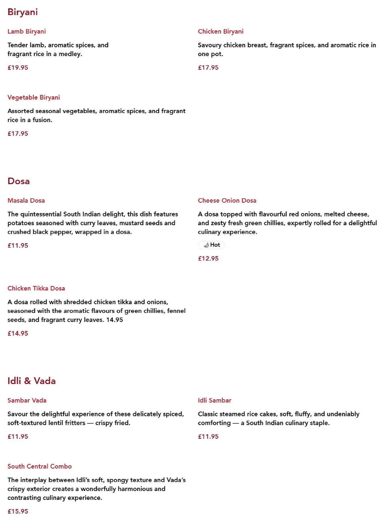 Madras Cafe menu, page 2