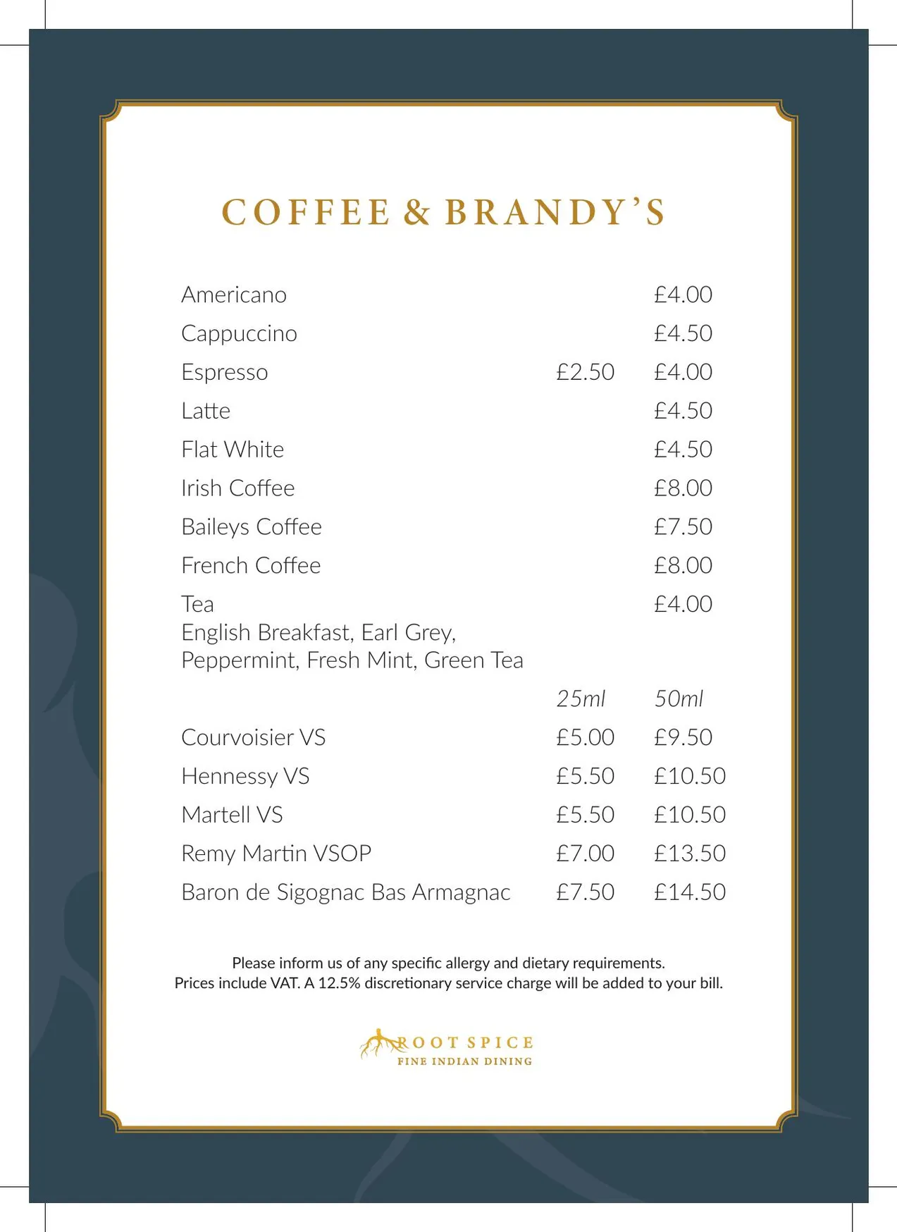 Root Spice menu, page 2