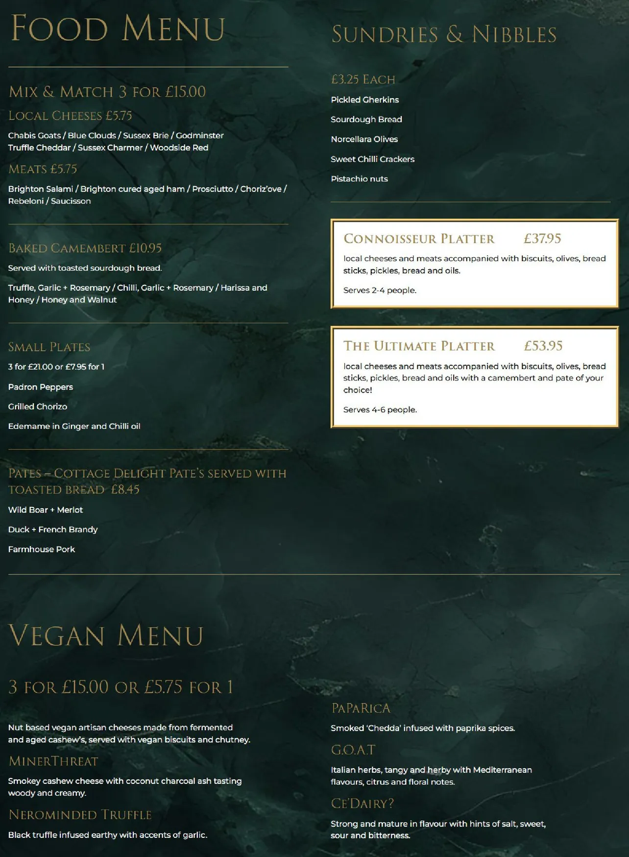 The Wine Cellar menu, page 1
