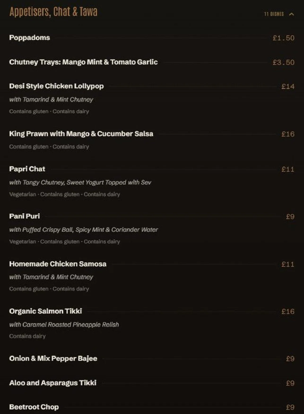 Varanasi menu, page 1