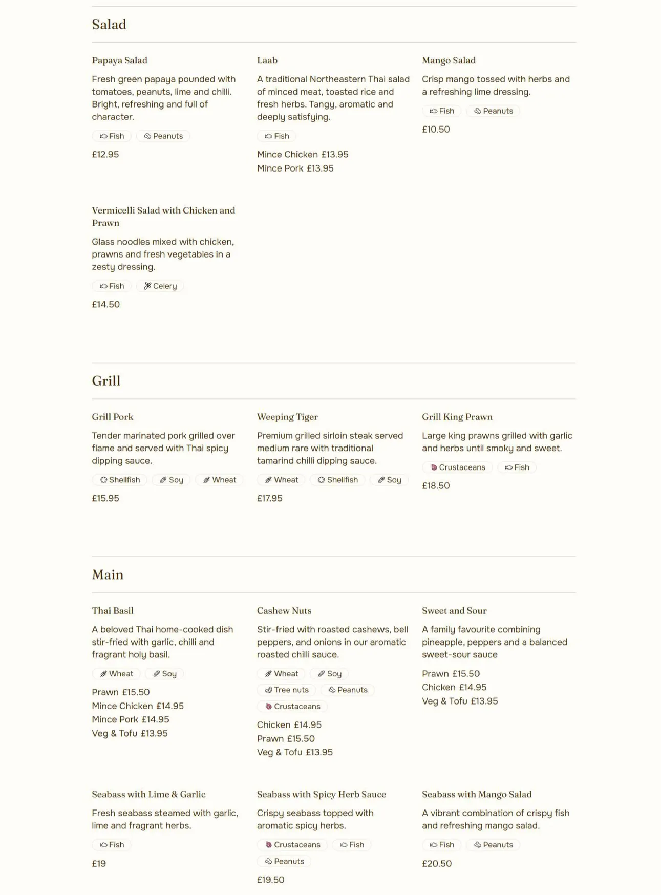 Arya Thai menu, page 2