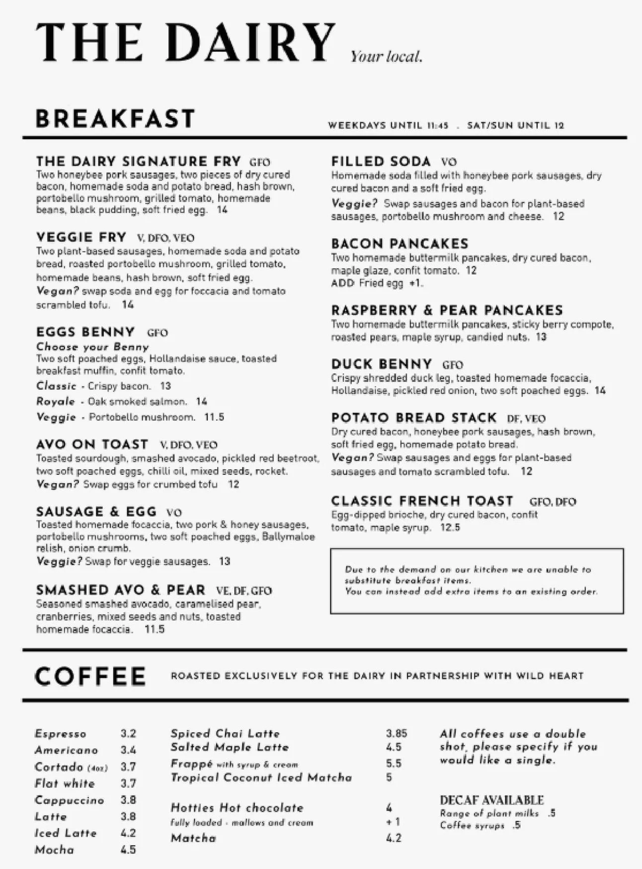 The Dairy menu, page 3