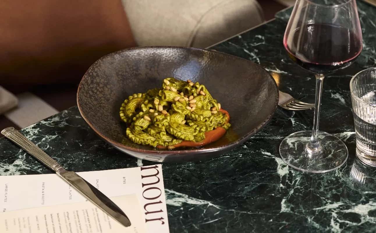 Enjoy European, Mediterranean, Dairy free options, Gluten Free options, Halal, Vegan options, Vegetarian options, Cocktail bar, Wine bar, Restaurant, Indoor & outdoor seating, $$$, Families, Groups, Date night, Special occasion and Hidden gems cuisine at Mour in Marylebone, London