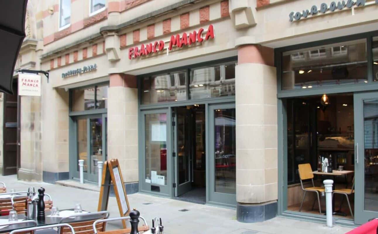 Enjoy Pizza, Italian, Vegan options, Vegetarian options, Restaurant, Table service, Child friendly, Free wifi, Dog friendly, Indoor & outdoor seating, $$, Families, Kids and Groups cuisine at Franco Manca King Street in Manchester City Centre, Manchester