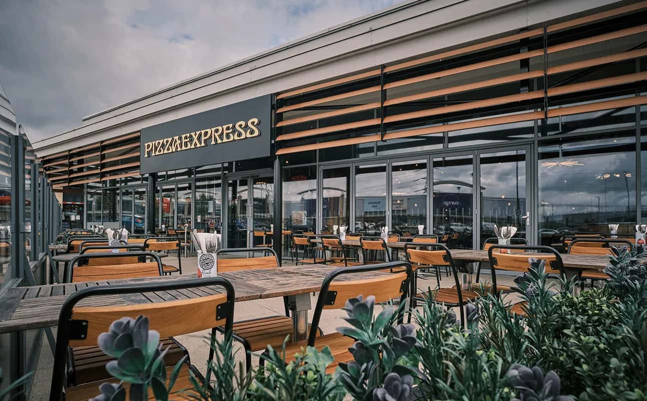 Enjoy Pizza, Casual dining, Italian, Gluten Free options, Vegan options, Vegetarian options, Dairy free options, Restaurant, Free wifi, Wheelchair accessible, Table service, Indoor & outdoor seating, Highchairs available, $$, Groups, Families and Date night cuisine at PizzaExpress Birstall Retail Park in Birstall, Leeds