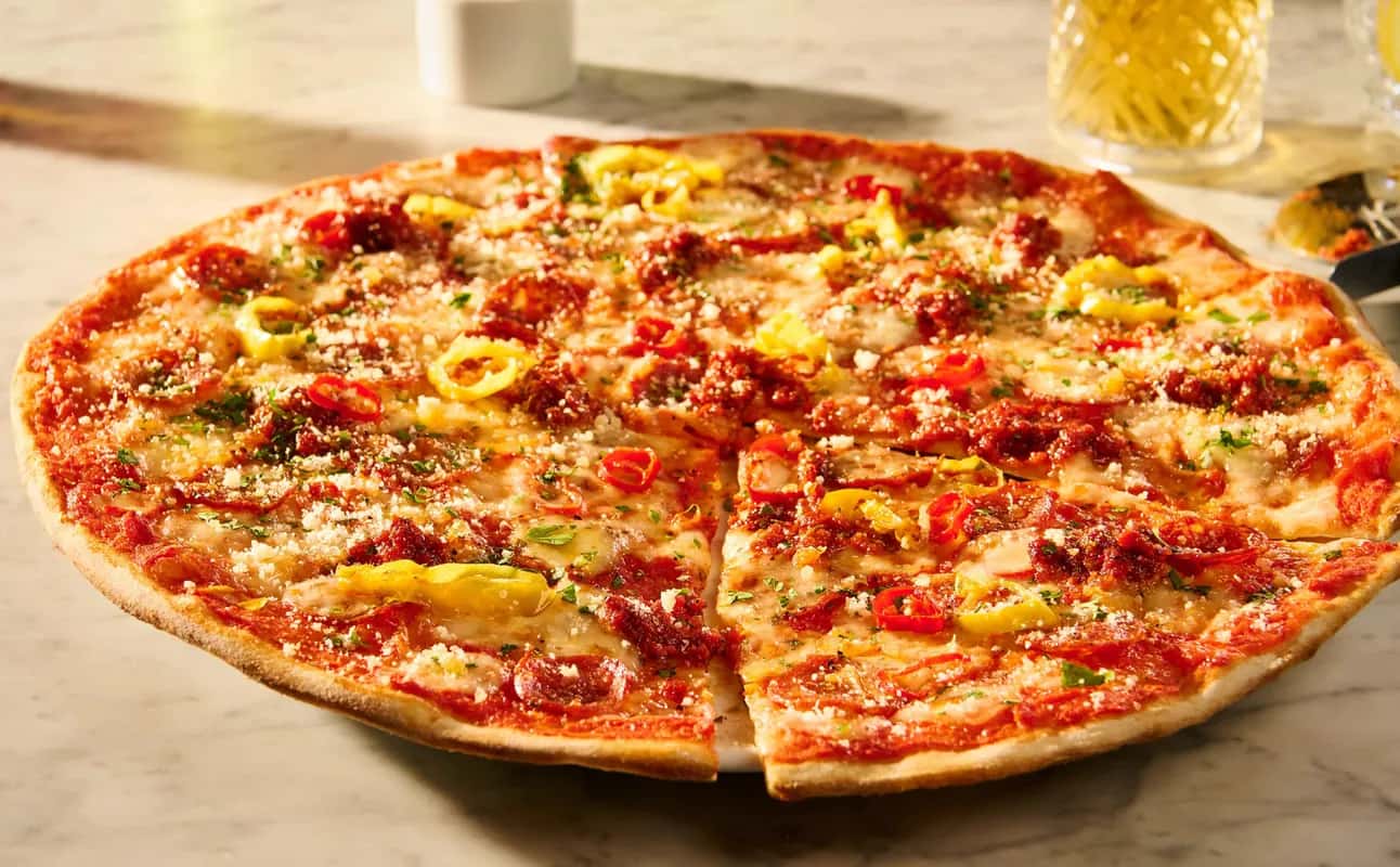 Enjoy Pizza, Casual dining, Italian, Gluten Free options, Vegan options, Vegetarian options, Dairy free options, Restaurant, Free wifi, Wheelchair accessible, Table service, Indoor & outdoor seating, Highchairs available, $$, Families, Groups and Date night cuisine at PizzaExpress Warwick Street in Worthing, Brighton