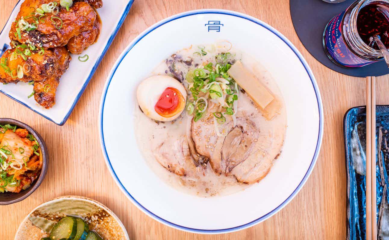 Enjoy Japanese, Ramen, Asian, Vegan Options, Vegetarian options, Restaurant, Child-Friendly, Table service, Highchairs available, Free Wifi, Business Meetings, Groups, Families, Hidden Gems, Kids and Date night cuisine at Tonkotsu Ealing in Ealing, London