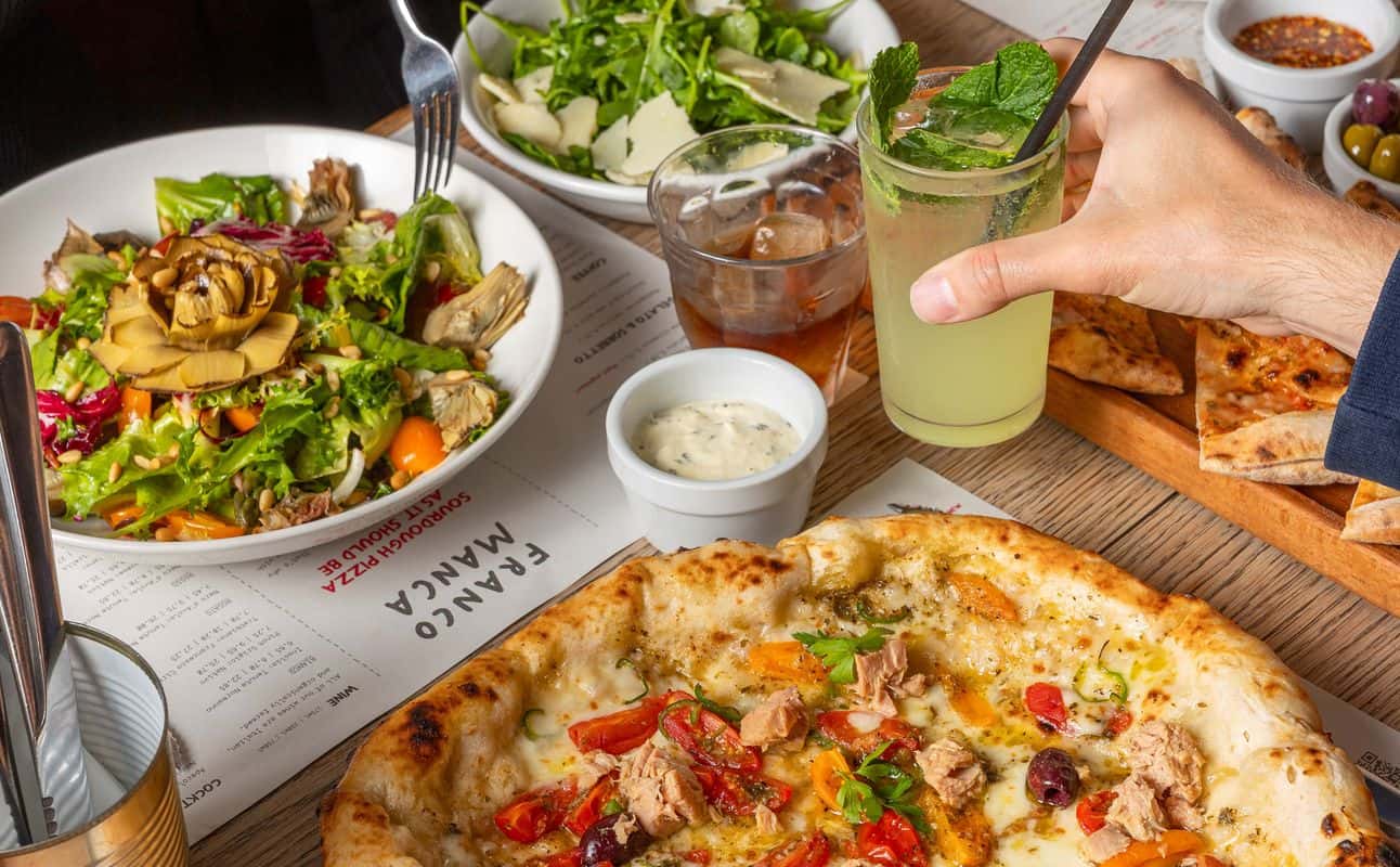 Enjoy Pizza, Italian, Vegan options, Vegetarian options, Restaurant, Highchairs available, Table service, Dog friendly, Free wifi, Indoor & outdoor seating, $$, Families and Groups cuisine at Franco Manca Glasgow in Glasgow City Centre, Glasgow