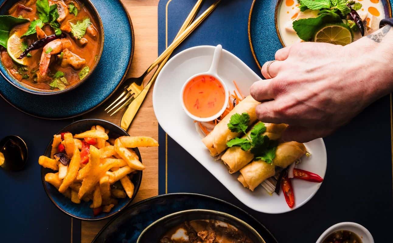 Enjoy Asian, Thai, Vegetarian options, Vegan options, Restaurant, Highchairs available, Non-smoking, Table service, $, Local cuisine and Families cuisine at The Thai Bar & Restaurant in Shawlands, Glasgow