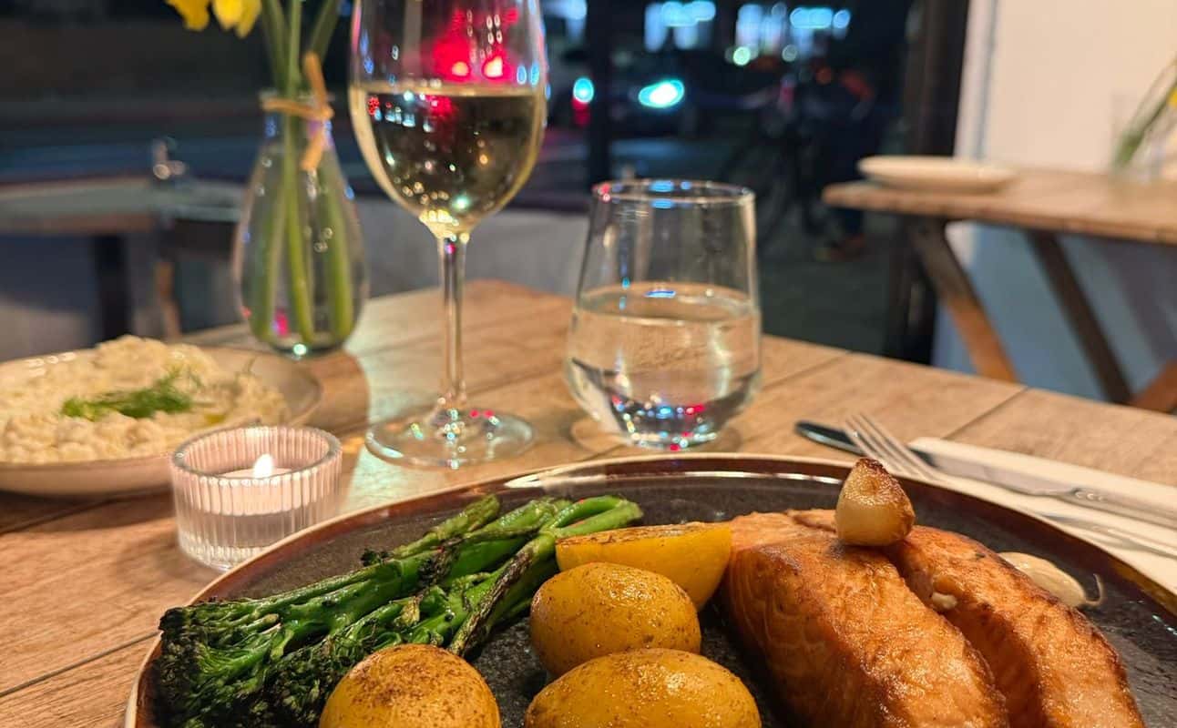 Enjoy Mediterranean, Vegan options, Vegetarian options, Restaurant, Free wifi, Highchairs available, Indoor & outdoor seating, Street parking, Table service, $$, Groups and Families cuisine at Cafe On The Hill in Brixton, London