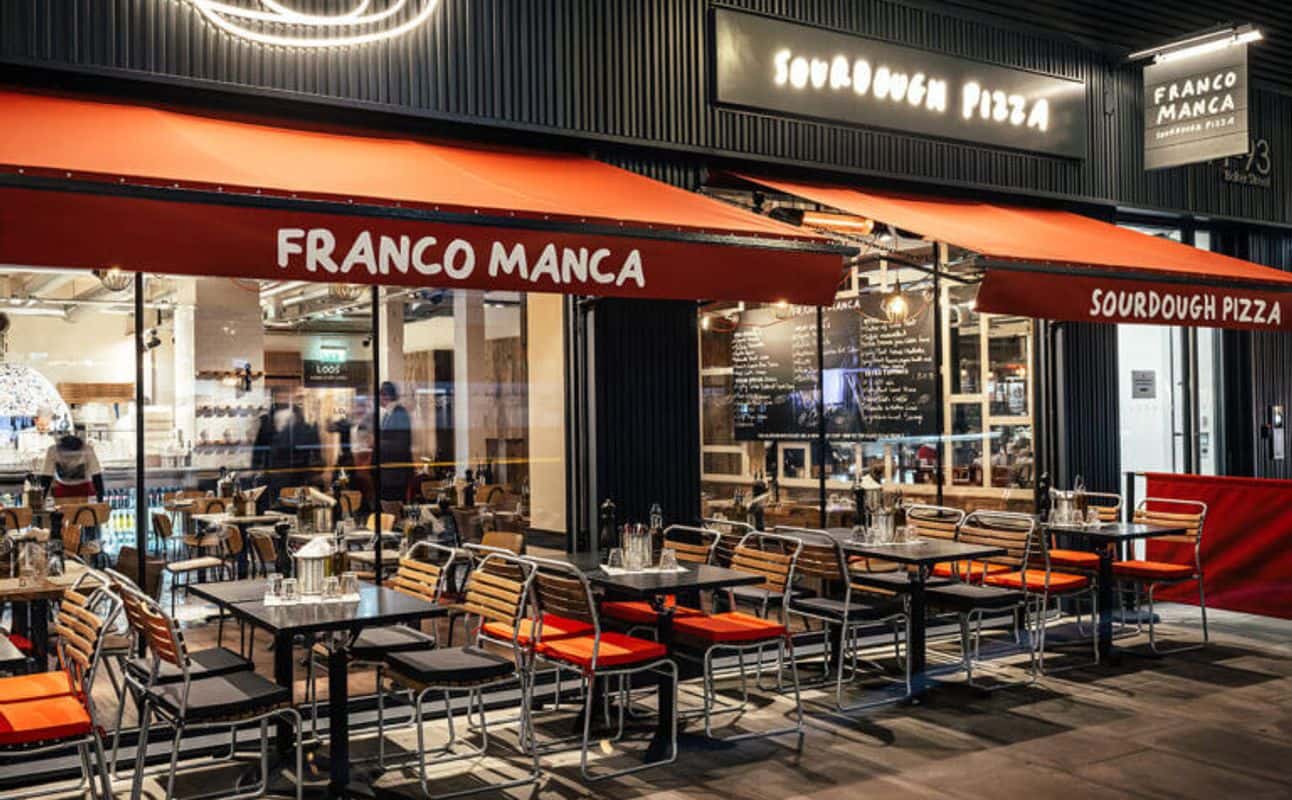 Enjoy Italian, Pizza, Gluten Free options, Vegan options, Vegetarian options, Restaurant, Table service, Indoor & outdoor seating, $$, Groups and Families cuisine at Franco Manca Baker Street in Baker Street, London