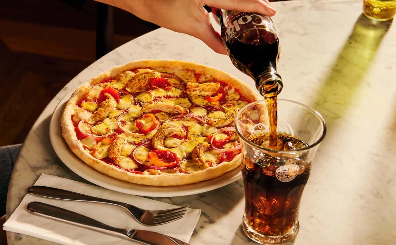 Enjoy Pizza, Casual dining, Italian, Vegetarian options, Vegan options, Gluten Free options, Dairy free options, Restaurant, Free wifi, Wheelchair accessible, Table service, Indoor & outdoor seating, Highchairs available, $$, Families, Groups and Date night cuisine at PizzaExpress Theatre Royal in Bath City Centre, Bath