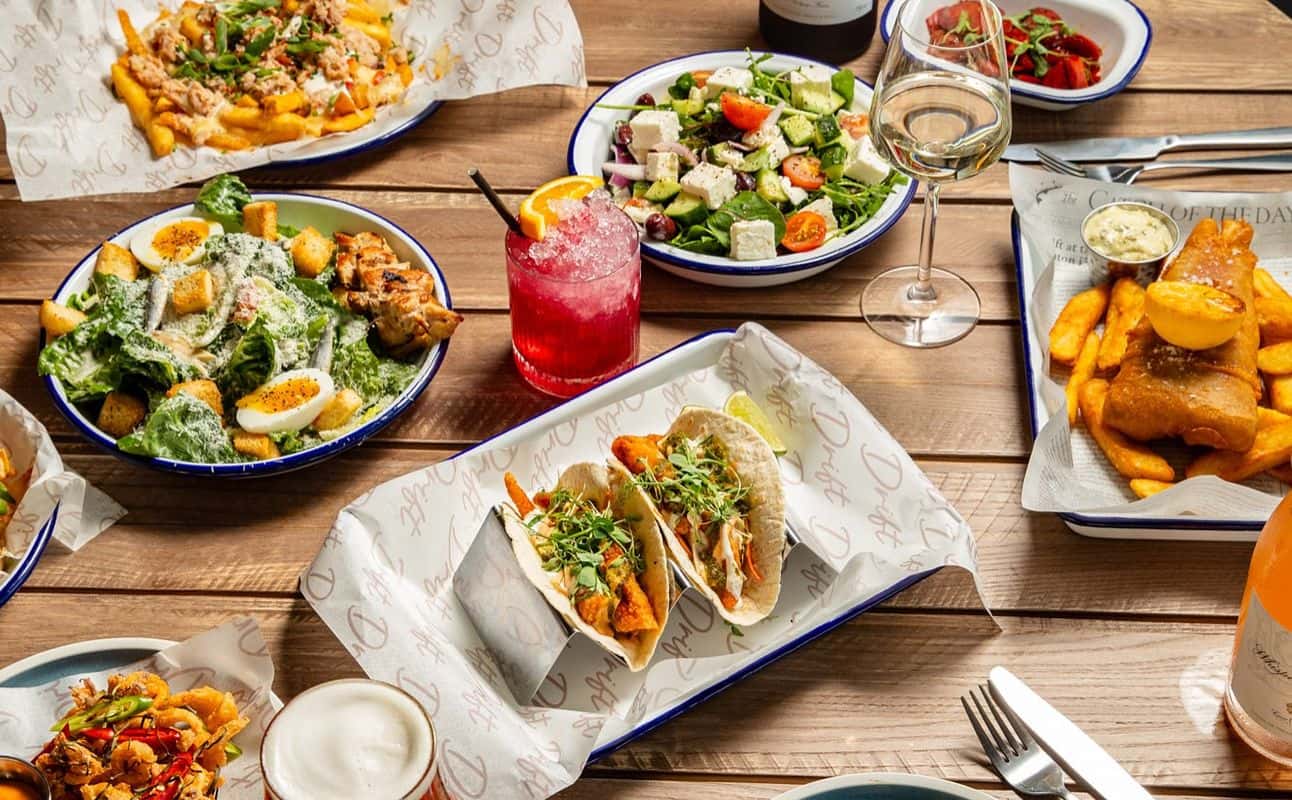 Enjoy British, Vegetarian options, Vegan options, Gluten Free options, Bars & pubs, Late night, Highchairs available, Wheelchair accessible, Waterfront, Table service, Street parking, Indoor & outdoor seating, Free wifi, Dog friendly, $$, Groups and Special occasion cuisine at Drift Bar & Kitchen in Seafront, Brighton