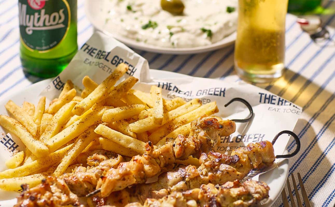 Enjoy Greek, Mediterranean, Gluten Free options, Vegan options, Vegetarian options, Restaurant, Highchairs available, Table service, $$, Families and Groups cuisine at The Real Greek Norwich in Norwich City Centre, Norwich