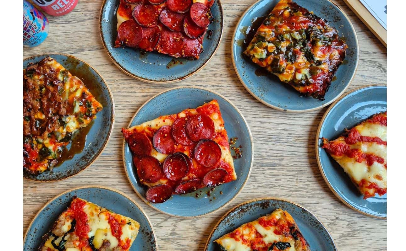 Enjoy Pizza, Vegetarian options, Bars & pubs, Restaurant, Table service, $$, Groups and Bar scene cuisine at Holy Garage in Liverpool City Centre, Liverpool