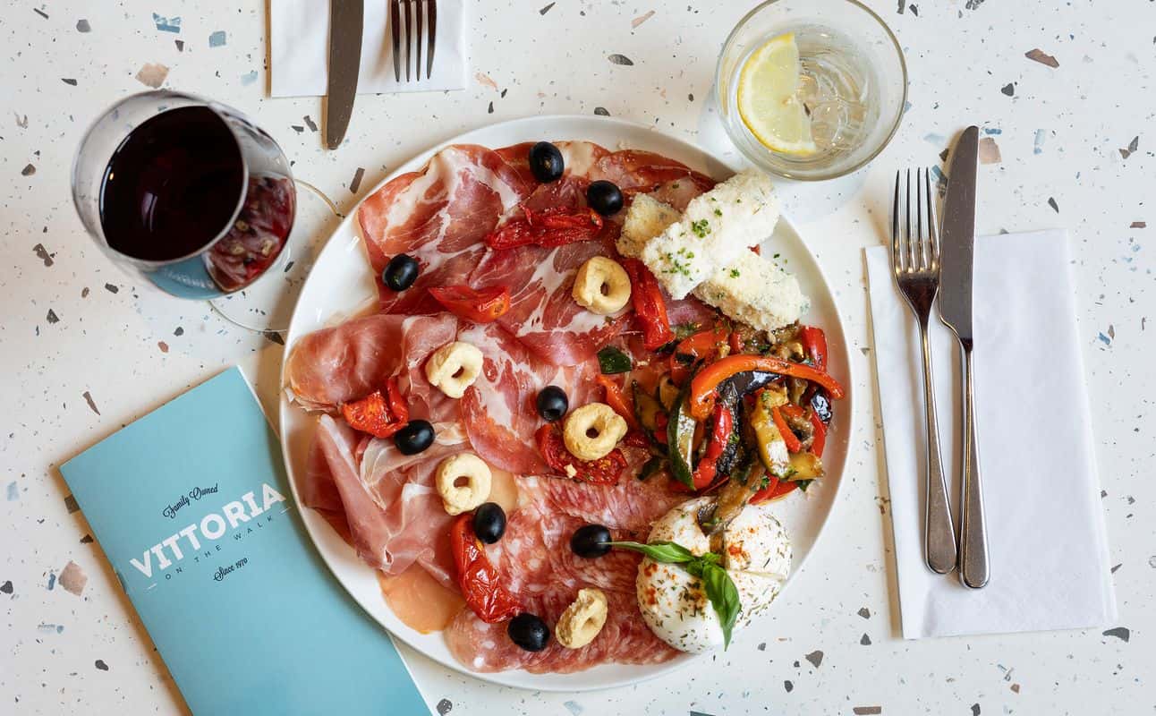 Enjoy Family, Italian, Gluten Free options, Vegan options, Vegetarian options, Restaurant, Free wifi, Highchairs available, Street parking, Wheelchair accessible, Indoor & outdoor seating, Child friendly, $$$, Groups, Families and Kids cuisine at Vittoria on the Walk in Leith, Edinburgh