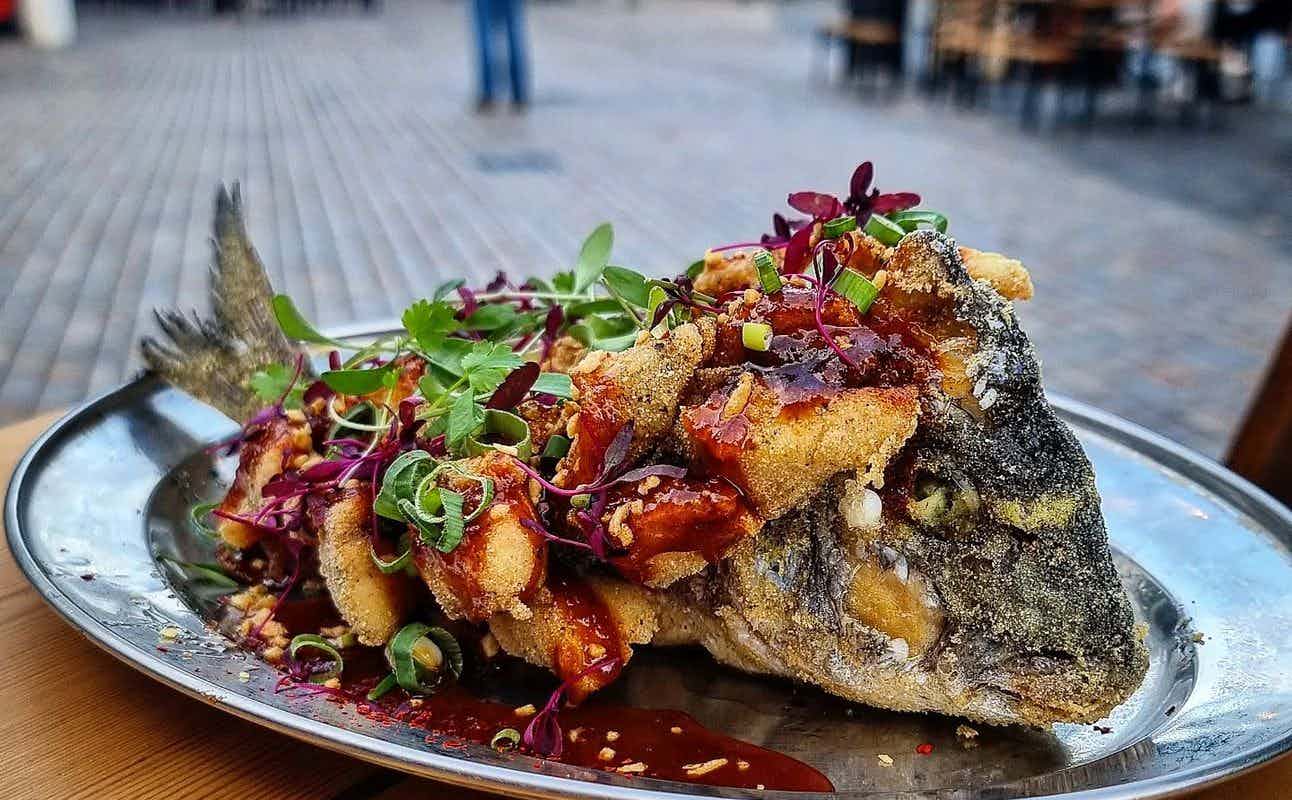 Enjoy Seafood, Vegetarian options, Restaurant, Dog friendly, Indoor & Outdoor Seating, $$, Groups and Families cuisine at Sharkbait and Swim in Deptford, London