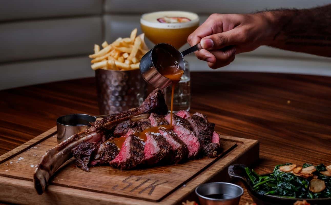 Enjoy Steakhouse, British, American, Gluten Free options, Restaurant, Late night, Wheelchair accessible, Table service, Private dining, Free wifi, Highchairs available, Valet parking, $$$$, Groups, Families, Date night and Business meetings cuisine at STK Steakhouse Strand in Covent Garden, London