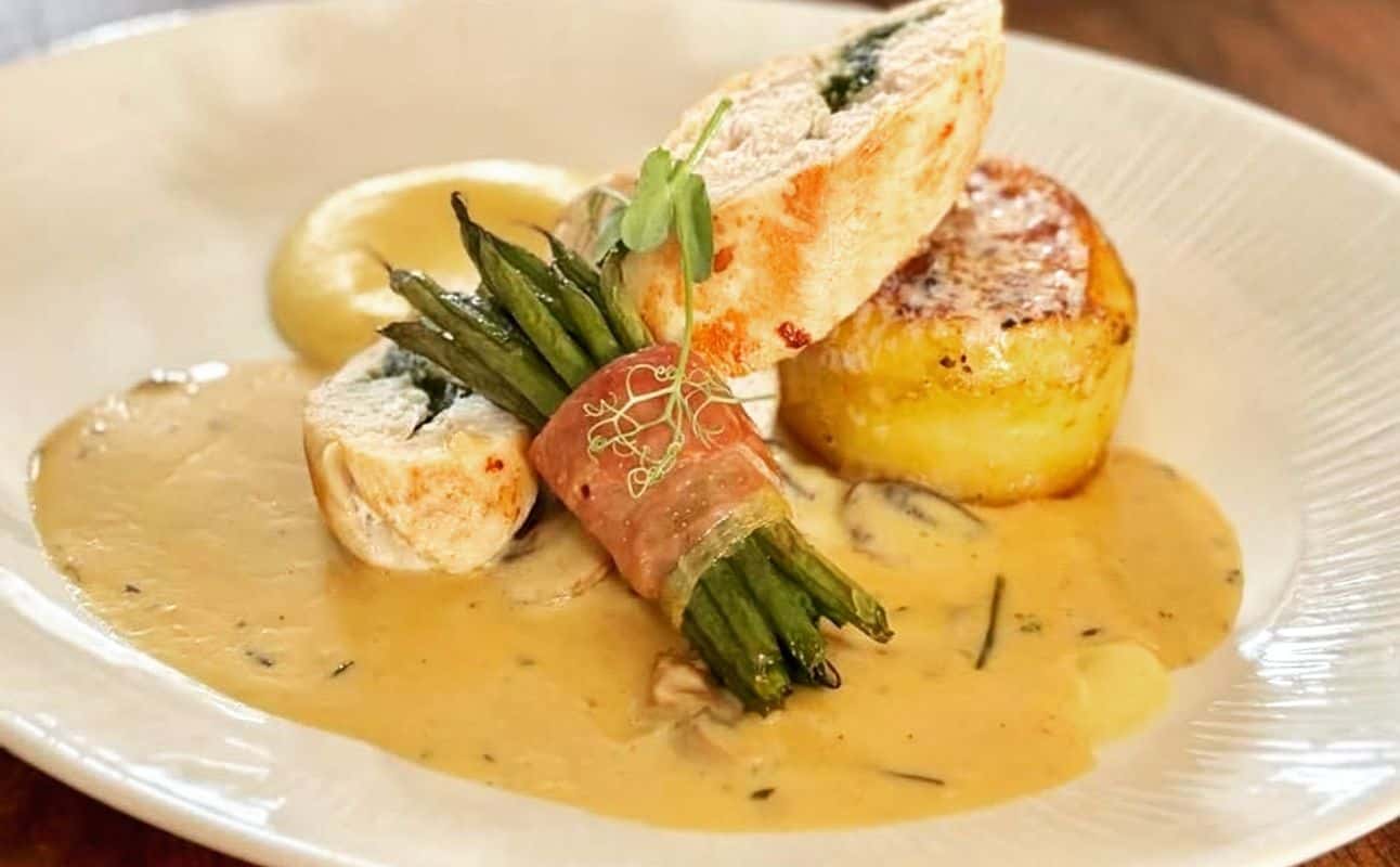 Enjoy British, Pub Food, French, Gluten Free options, Vegan options, Vegetarian options, Bars & pubs, Restaurant, Private dining, Indoor & outdoor seating, Table service, Street parking, Free wifi, $$, Bar scene, Special occasion, Date night, Families and Groups cuisine at The Priory Restaurant in Christchurch, Bournemouth