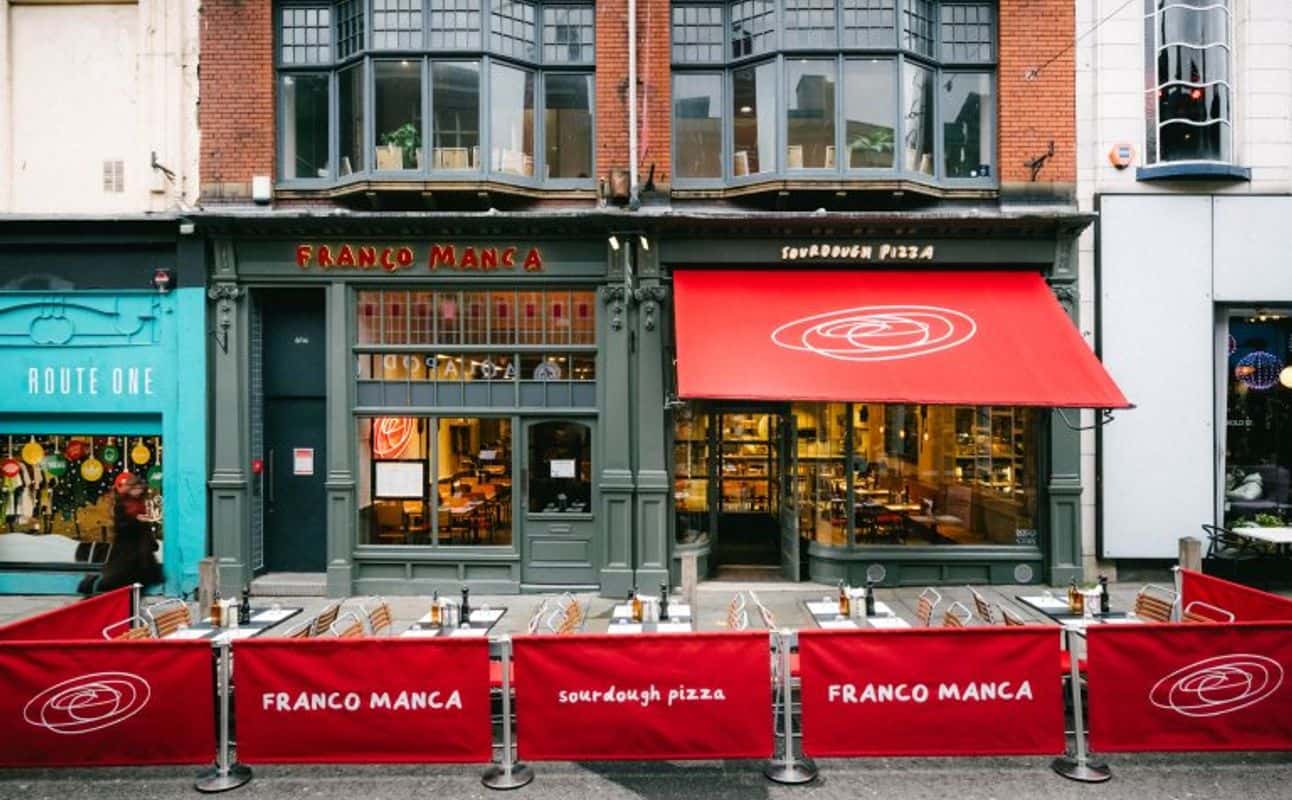 Enjoy Italian, Pizza, Gluten Free options, Vegan options, Vegetarian options, Restaurant, Table service, Indoor & outdoor seating, Dog friendly, $$, Groups and Families cuisine at Franco Manca Liverpool in Liverpool City Centre, Liverpool