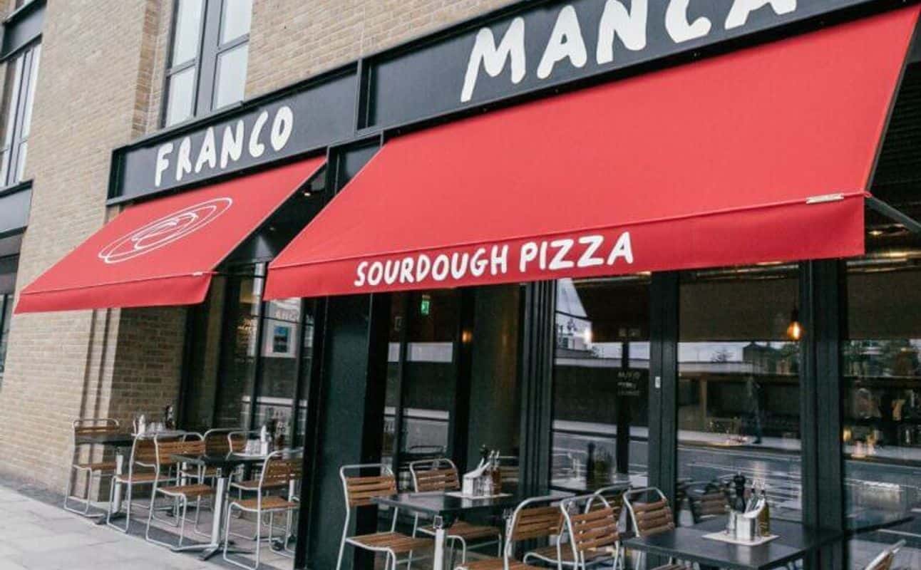 Enjoy Italian, Pizza, Gluten Free options, Vegan options, Vegetarian options, Restaurant, Wheelchair accessible, Table service, Child friendly, Dog friendly, Indoor & outdoor seating, Free wifi, $$, Families and Groups cuisine at Franco Manca King's Cross in King's Cross, London