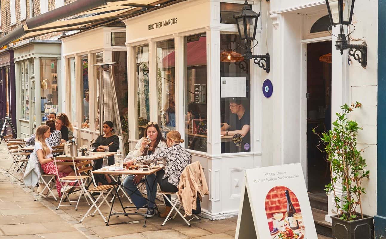 Enjoy Mediterranean, European, British, Vegetarian options, Vegan options, Gluten Free options, Restaurant, Cocktail bar, Indoor & outdoor seating, Private dining, Highchairs available, Wheelchair accessible, Non-smoking, $$, Families and Groups cuisine at Brother Marcus Angel in Angel, London