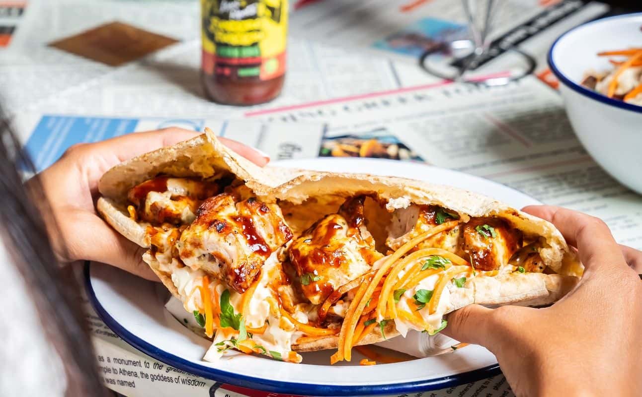 Enjoy Greek, Mediterranean, Street food, Vegan options, Vegetarian options, Gluten Free options, Restaurant, Free wifi, Highchairs available, Non-smoking, Street parking, Table service, $$, Families and Groups cuisine at Going Greek Borehamwood in Borehamwood, London