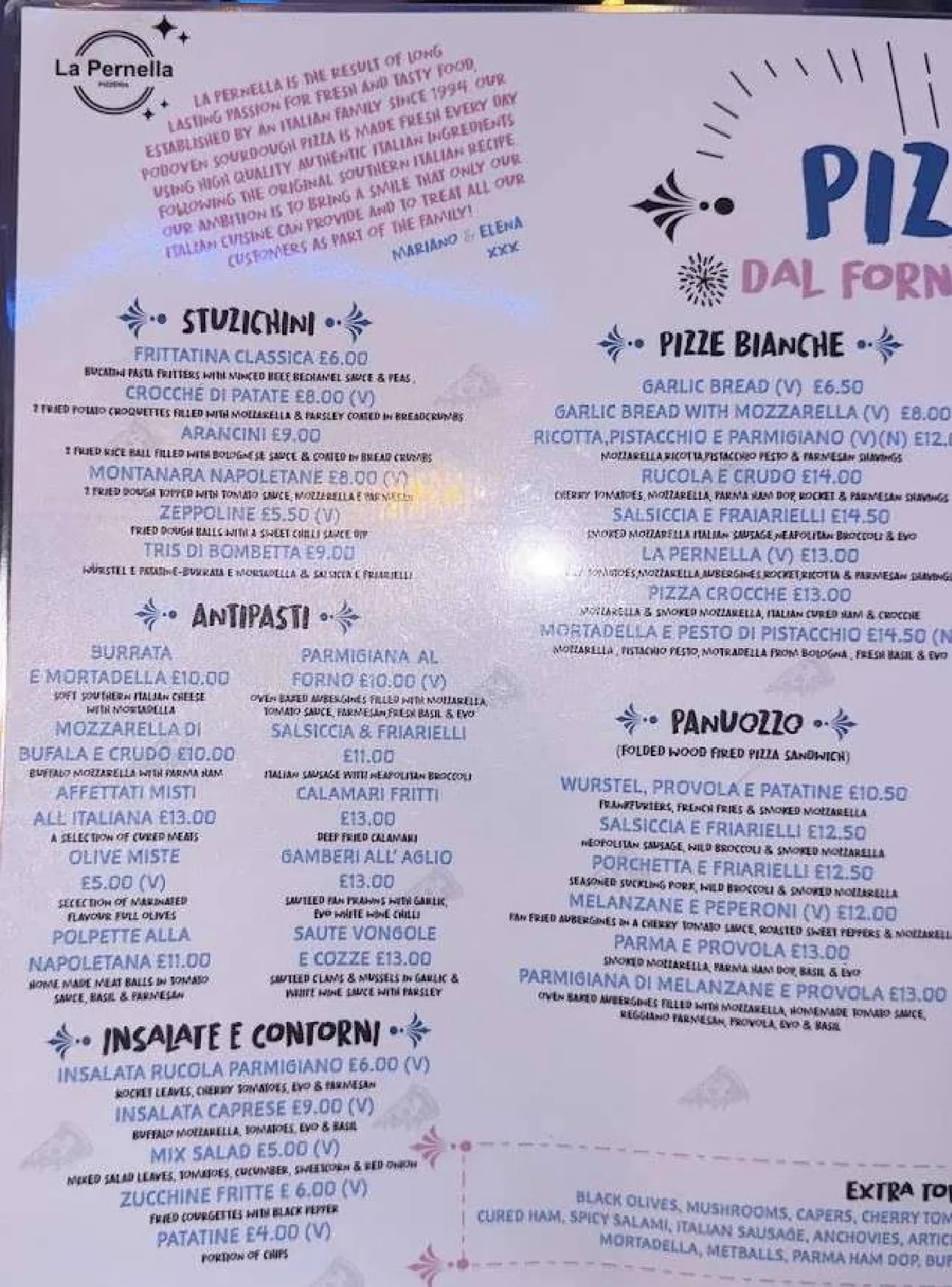 La Pernella menu, page 1