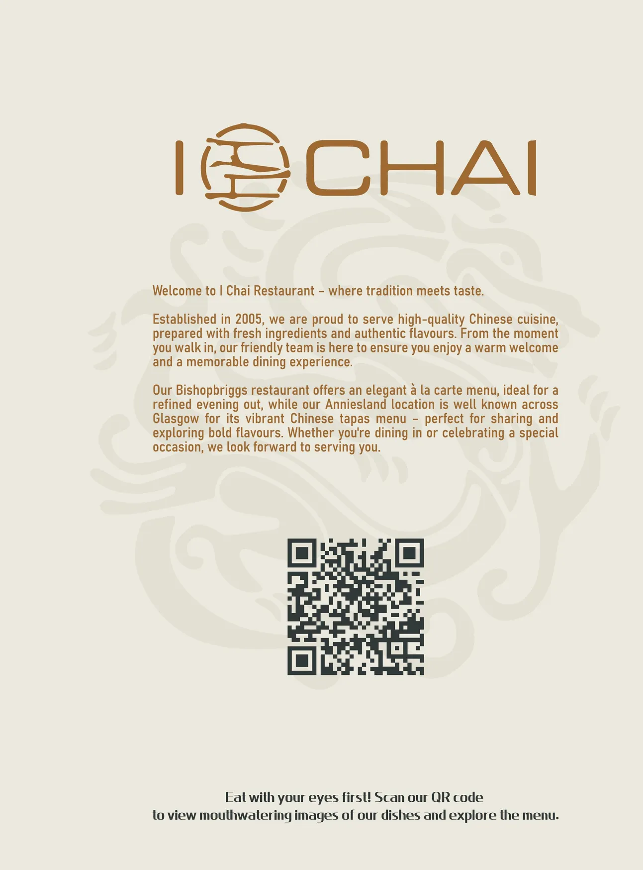 I Chai Restaurant menu, page 1