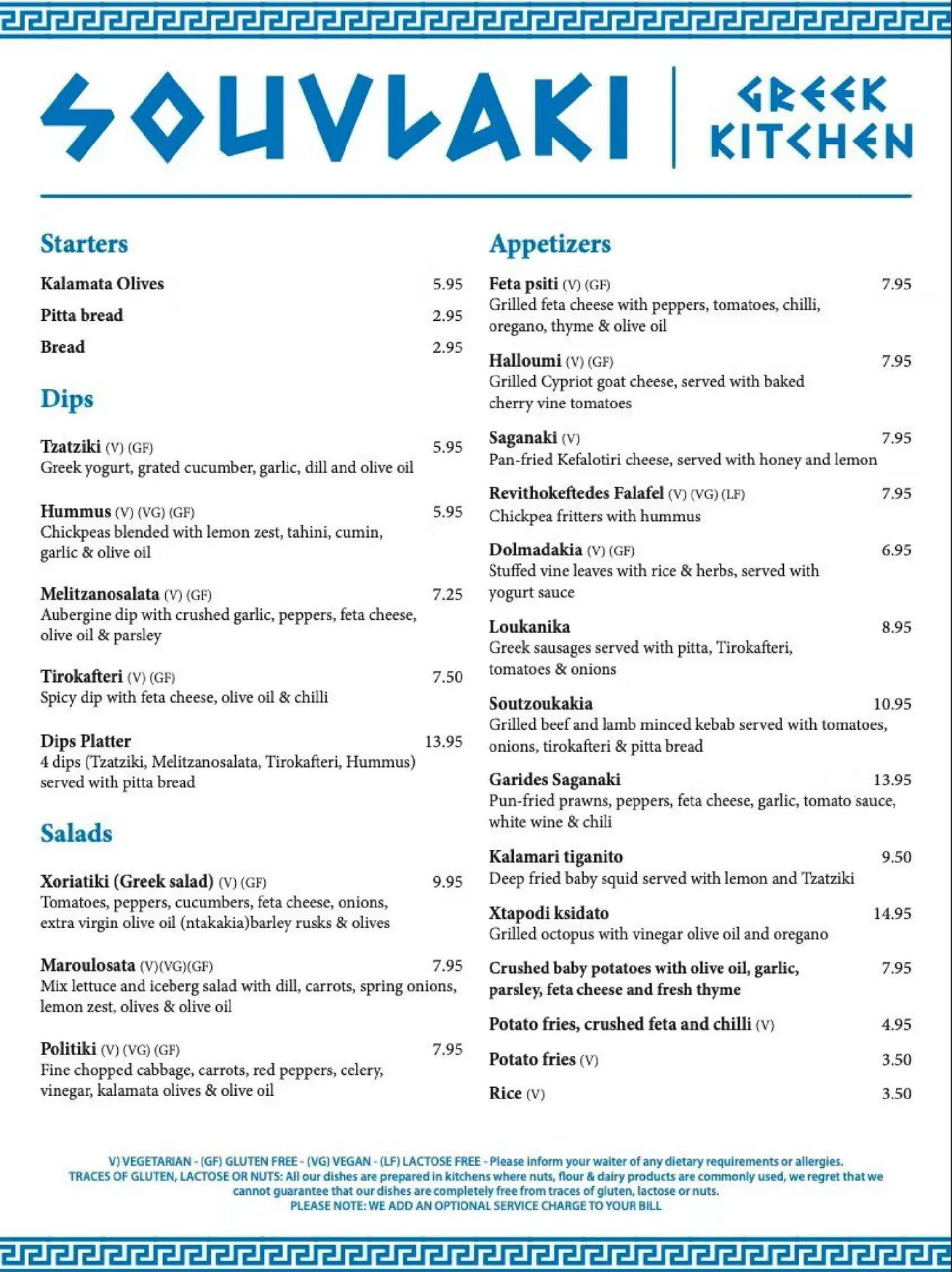 Souvlaki Greek Kitchen menu, page 1