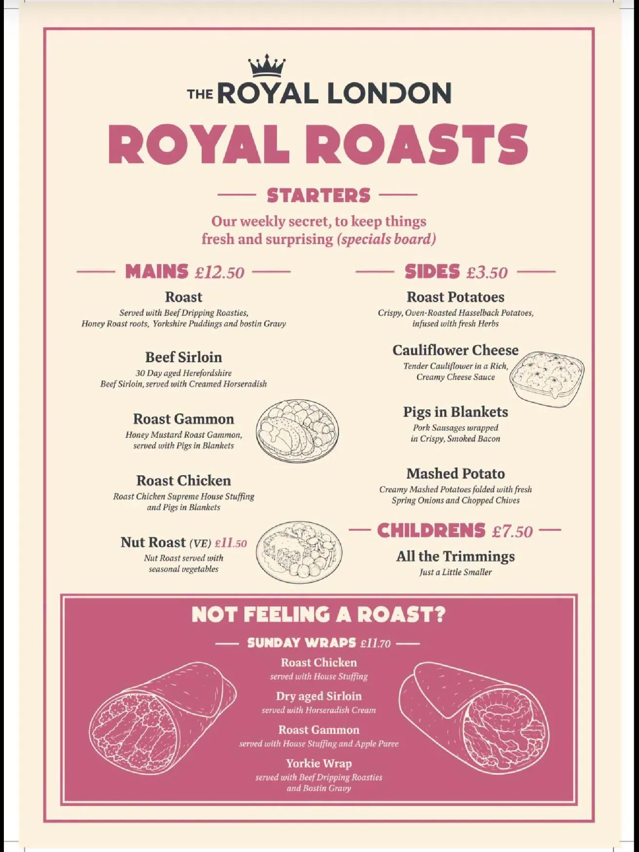 The Royal London menu, page 1