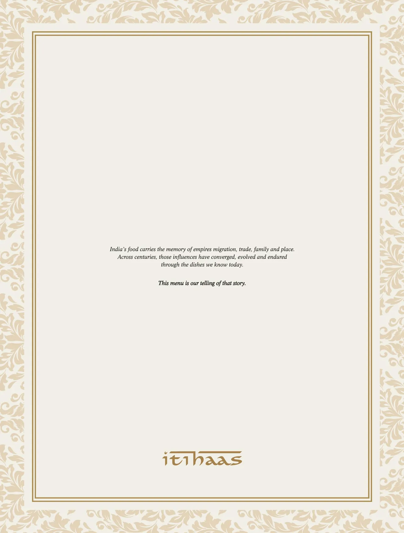 Itihaas Indian Restaurant menu, page 1