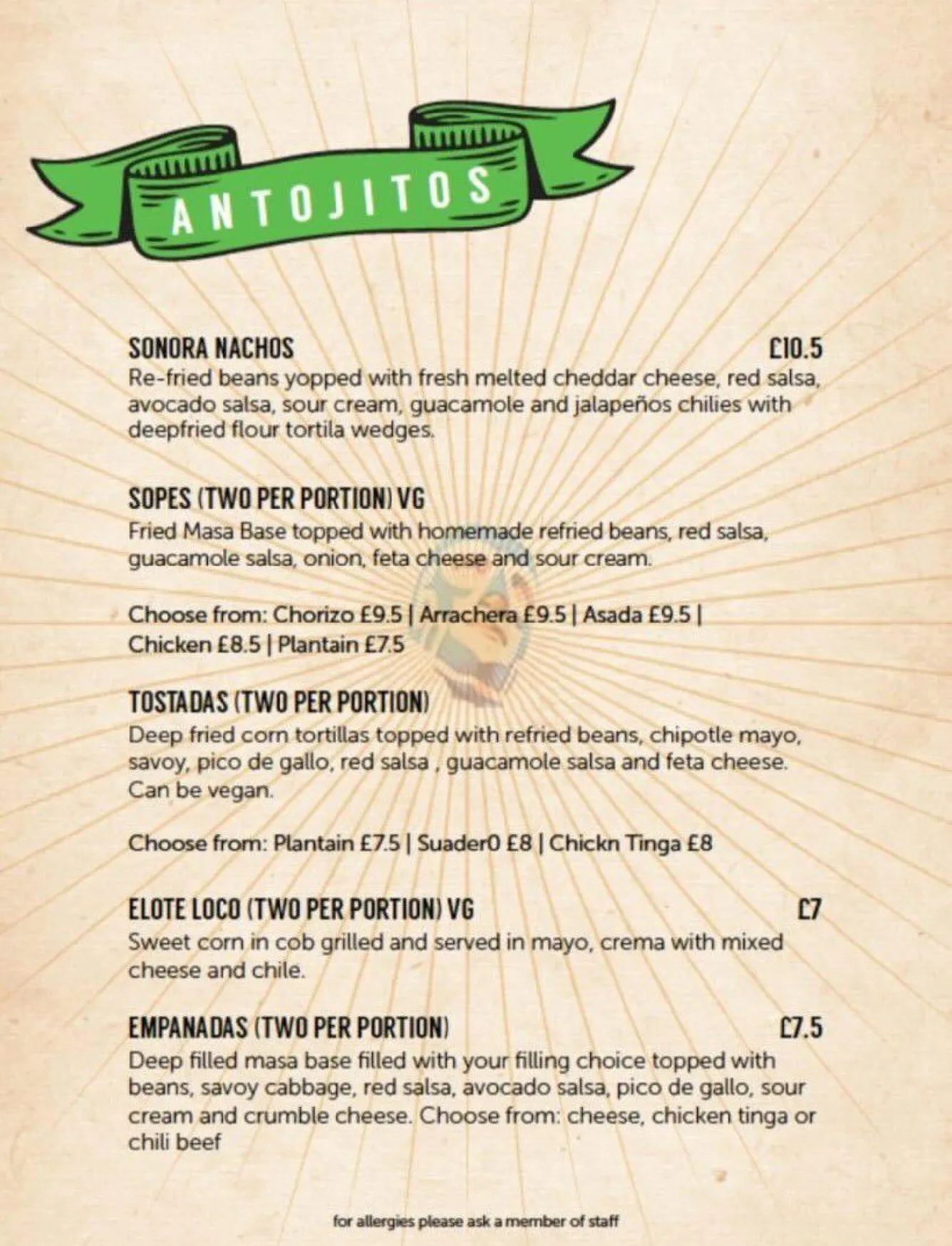 Taco Libre Bar menu, page 1
