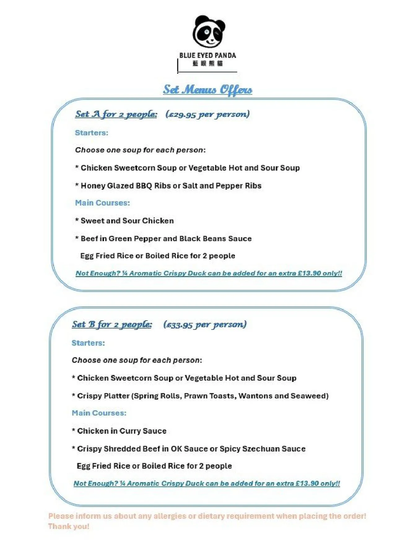 Blue Eyed Panda menu, page 6