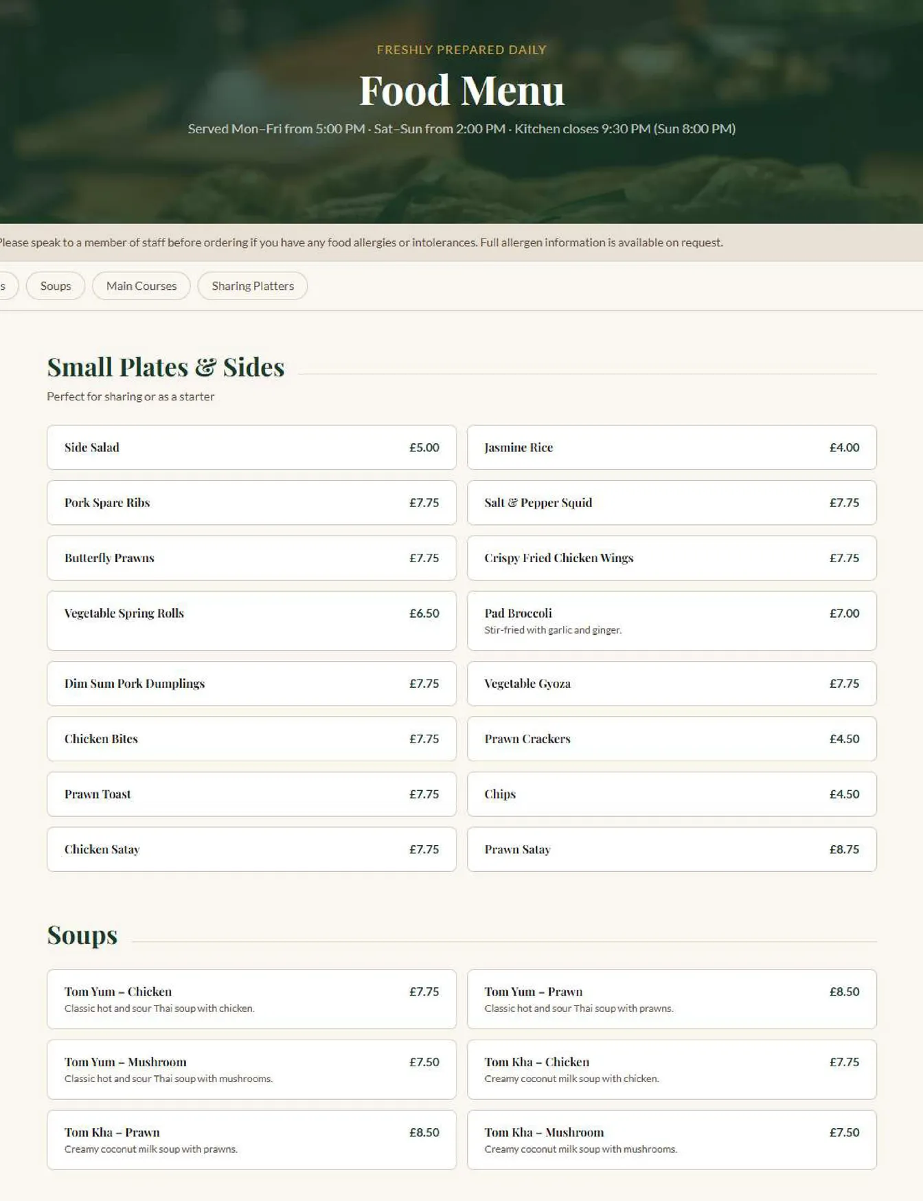 The George and Dragon Acton menu, page 1