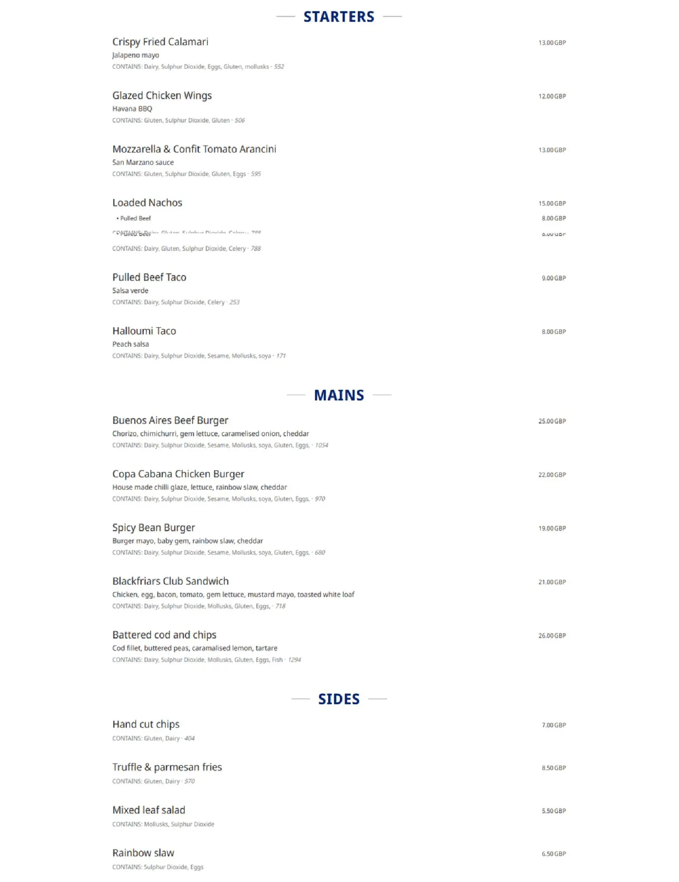 Leaf & Cane menu, page 1