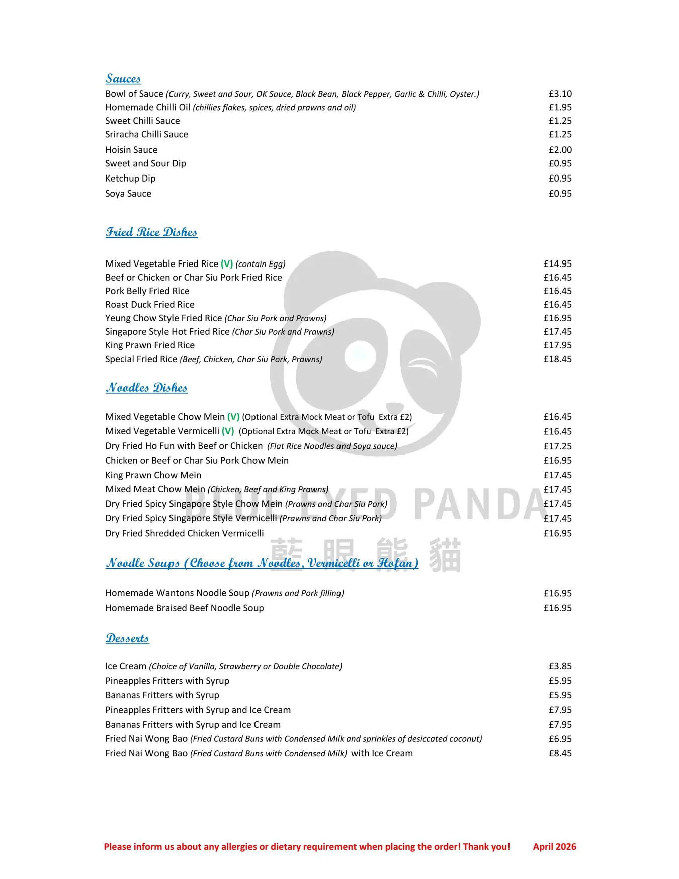 Blue Eyed Panda menu, page 4